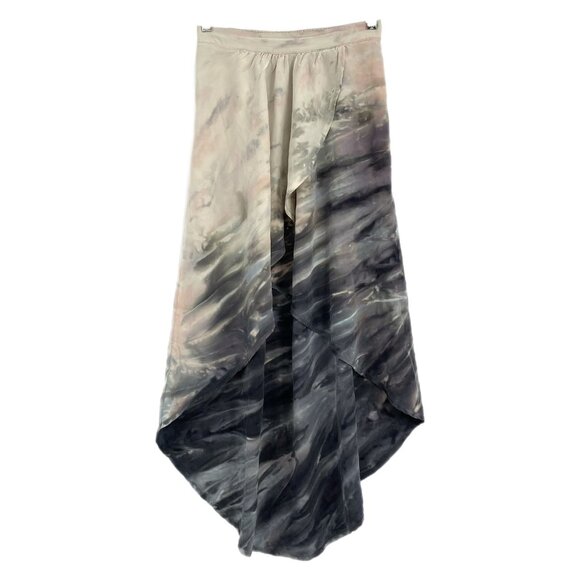 Gypsy Gray Beige Silk Tulip High Low Skirt | Elegant Watercolor Print - Picture 1 of 9